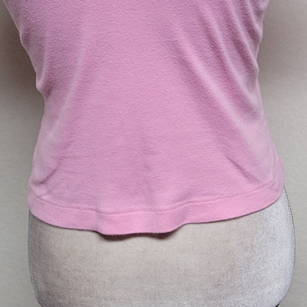L.A. Movers Pink Rhinestone Yorkie Cowl Shoulder Cap Sleeve Cropped Babydoll Tee - Picture 11 of 12